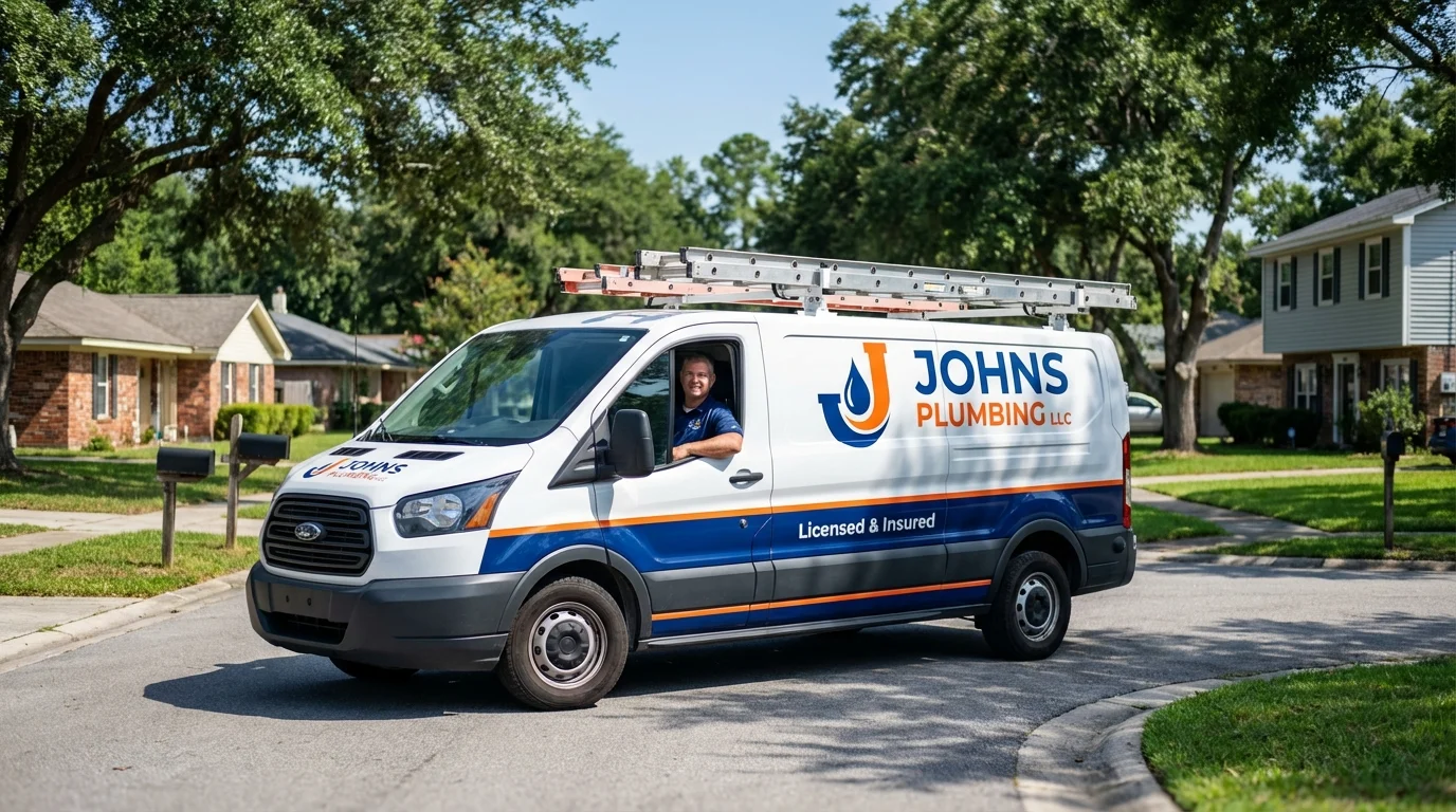 Johns Plumbing LLC service van in Ingalls, IN
