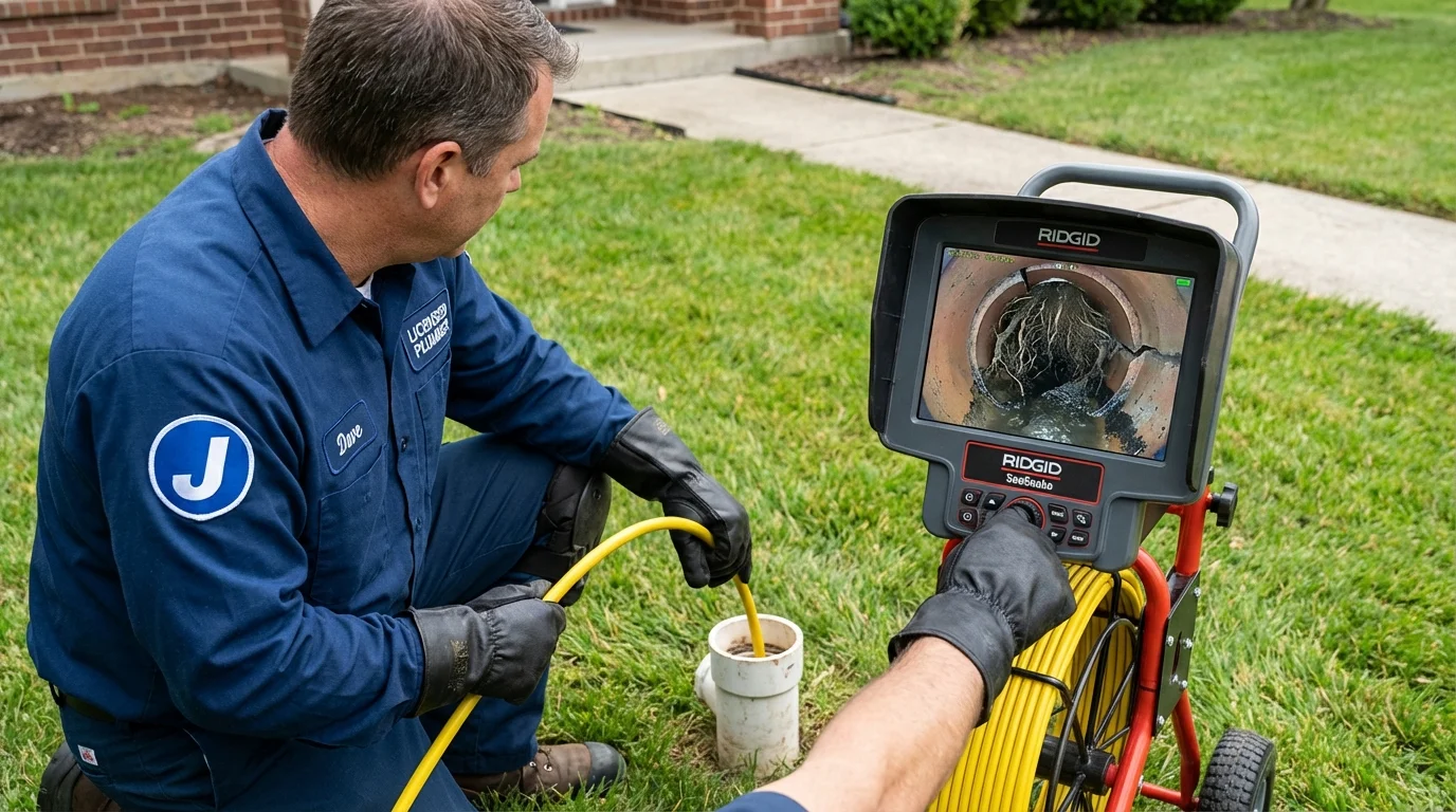 Sewer camera inspection being performed by Johns Plumbing LLC in Ingalls