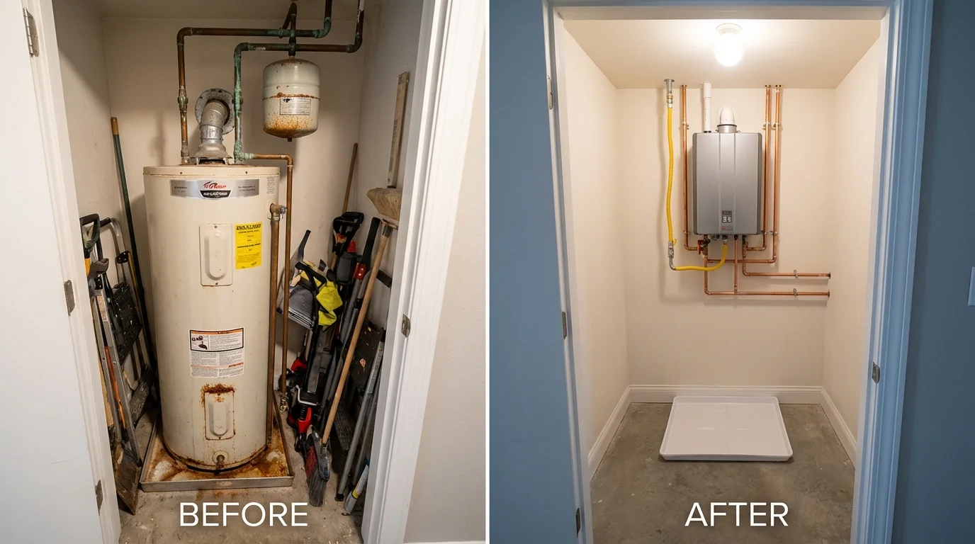 Tank water heater versus wall-mounted tankless unit comparison for Ingalls, IN homeowners